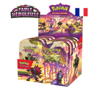 Charger l'image dans la galerie, Display de 10 mini tins de l’extension Pokémon Ecarlate et Violet EV06.5 Fable Nébuleuse en version française et contenant chacune 2 boosters de 10 cartes supplémentaires chacun, 1 page d’autocollants et une carte artistique de chaque mini tin.
