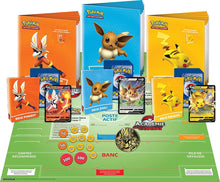 Charger l'image dans la galerie, Rejoignez les dresseurs Pokemon à l'Académie de Combat avec ce coffret très complet et composé de 3 decks complets de 60 cartes chacun ainsi que 3 cartes promo spéciales de Pyrobut, Pokachu et Evoli