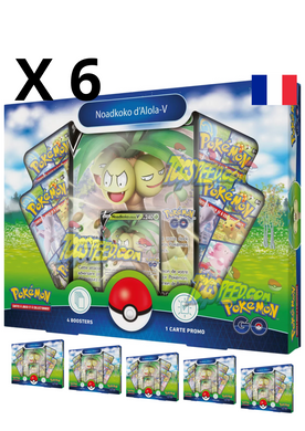 Retrouvez la collection Pokemon Go grâce à ce Pack de 6  coffrets Noadkoko d'Alola-V et contenant chacun une carte promo brillante, une carte grand format brillante de Noadkoko d'Alola-V ainsi que quatre boosters Pokemon Go en version française