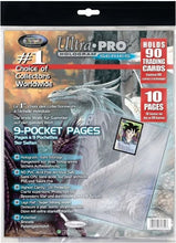 Charger l'image dans la galerie, Set de 10 feuilles de 9 cases de marque Ultra Pro en polypropylène de haute qualité assurant une très grande transparence et permettant de ranger recto verso 180 cartes Pokemon Yu gi Oh ou autre