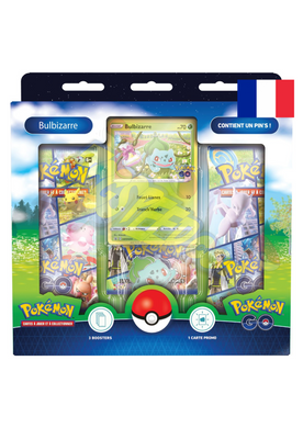 Retrouvez le coffret Pokemon Go Pin’s Bulbizarre en version française et contenant une carte promo brillante Bulbizarre, un pin’s de collection Bulbizarre, trois boosters Pokemon Go de 10 cartes supplémentaires chacun ainsi qu une carte à code pour jouer au jeu Pokemon Online