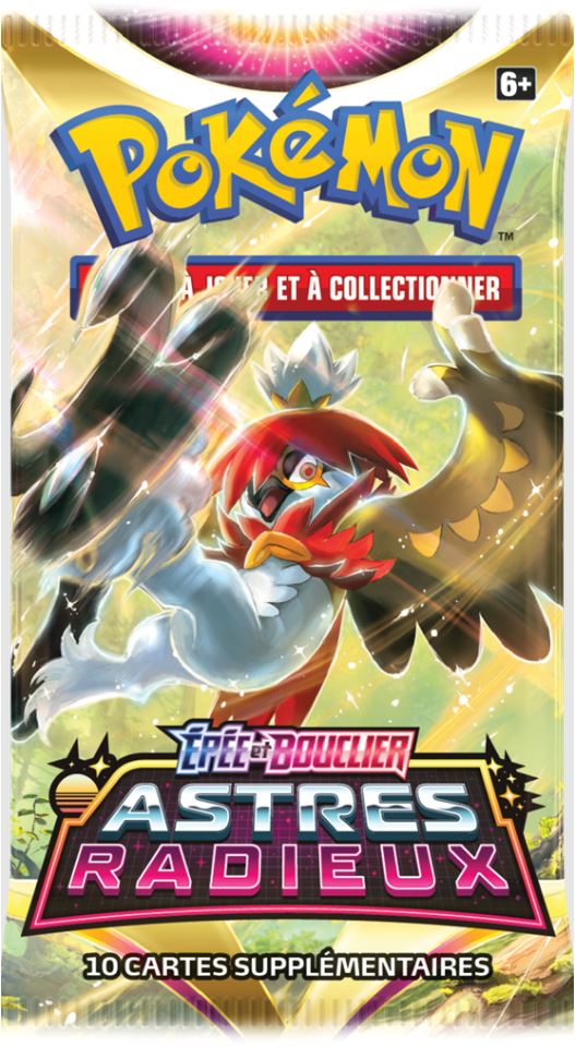Booster Pokemon Astres Radieux à l'effigie d'Archéduc de Hisui, Pokemon de type Plante et Combat de la huitième génération et contenant 10 cartes supplémentaires et une carte énergie  pour jouer au JCC Pokemon et en précommande chez tcgpseed.com