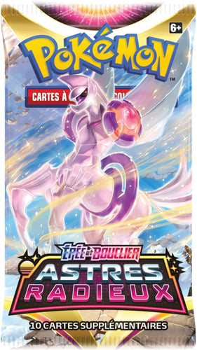 Booster Pokemon Astres Radieux à l'effigie de Palkia, Pokemon légendaire de type Eau et Dragon et contenant 10 cartes supplémentaires et une carte énergie  pour jouer au JCC Pokemon et en précommande chez tcgpseed.com