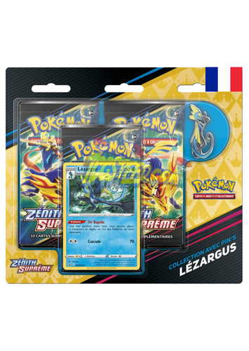 Découvrez le pack de 3 Boosters Pokémon de l’extension EB12.5 Zénith Suprême en version française composé de 3 Boosters de 10 cartes supplémentaires chacun, d’une carte promo à l’effigie de Lézargus, Goryhtmic ou Pyrobut ainsi que d’un pin’s de l’un de ces Pokémon