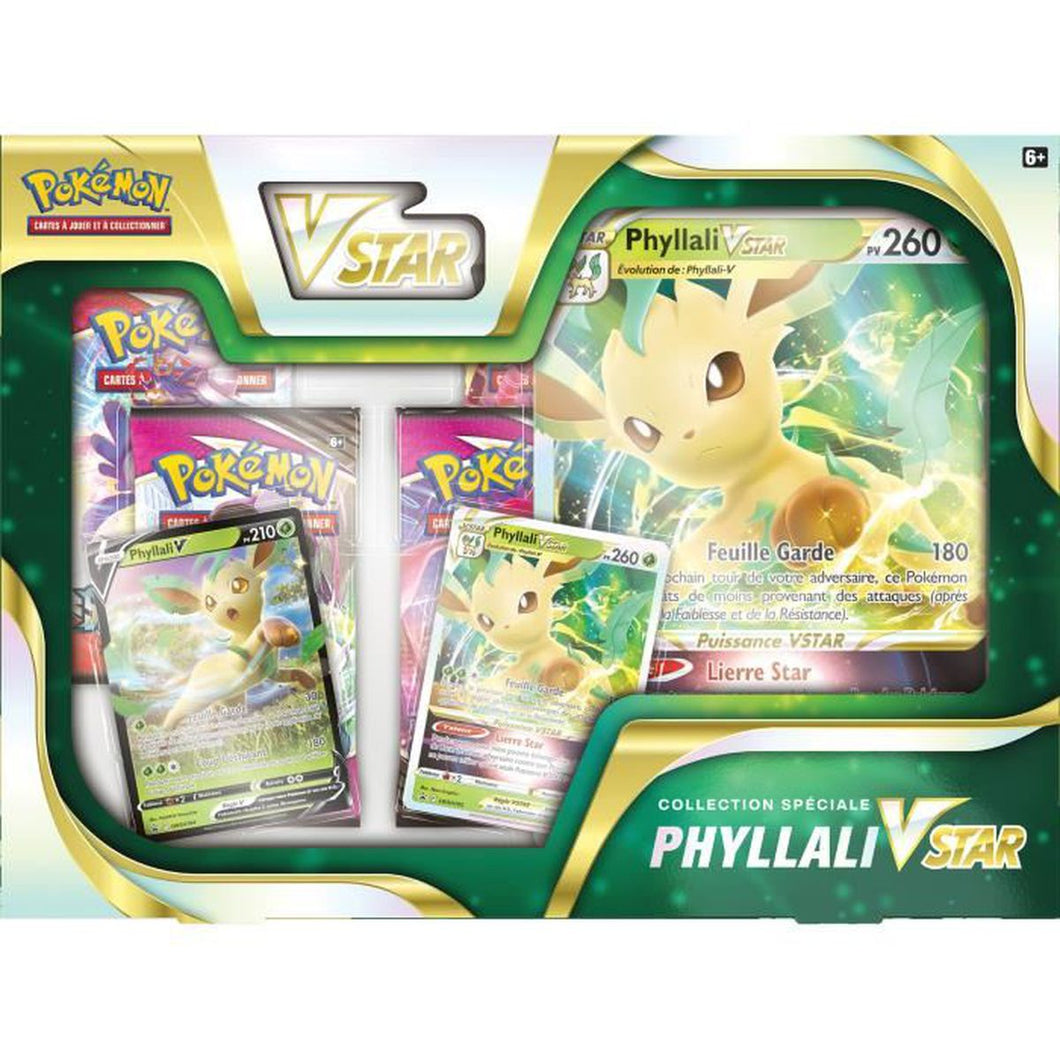 Découvrez le coffret spécial Phyllali VSTAR  incluant une carte promo de Phyllali, une carte promo texturée et une carte grand format texturée avec Phyllali VSTAR, un marqueur en acrylique et 4 boosters
